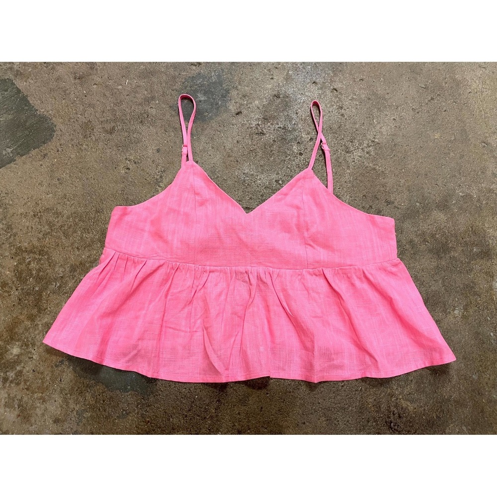 Petal & Pup Cropped Peplum Top Womens L Pink Flattering V Neck‎ Spaghetti Straps